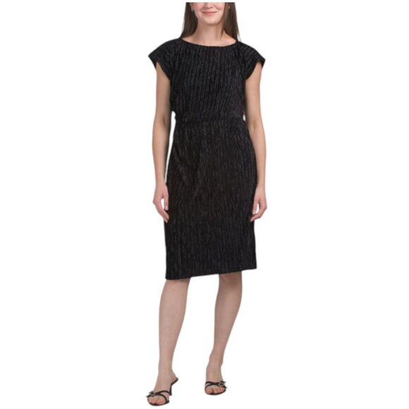 LONDON TIMES Velvet Side Pleated Sheath Dress - Picture 1 of 3
